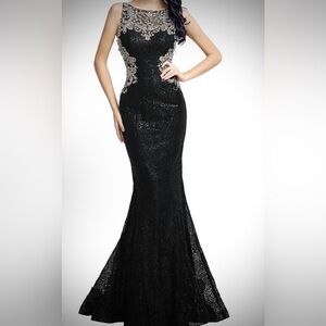 Sarah Bridal EUC Womens Tulle Mermaid Sequin & Rhinestone Evening Gown US12